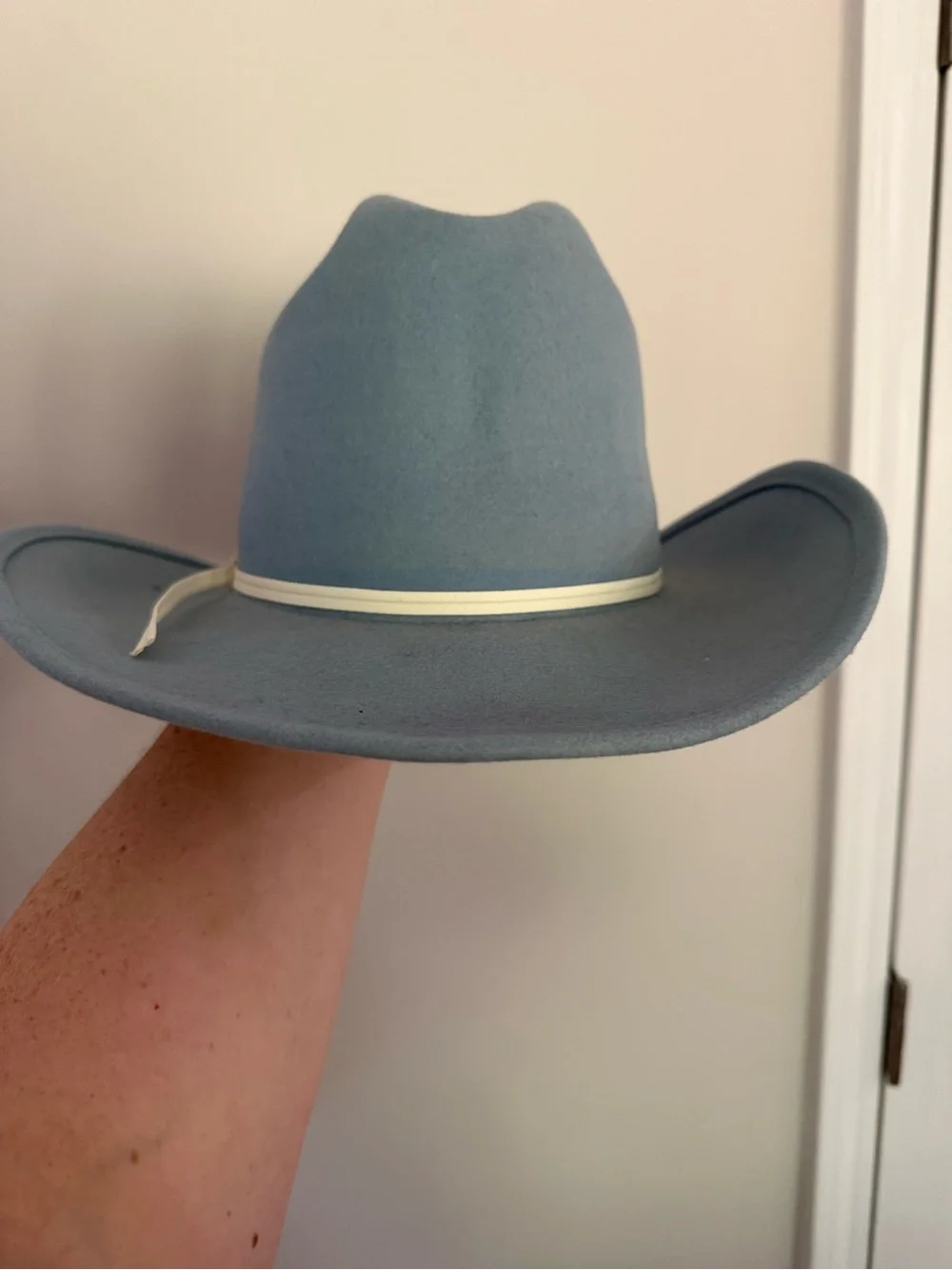 Light Blue Felt Cowboy Hat with Cream Band